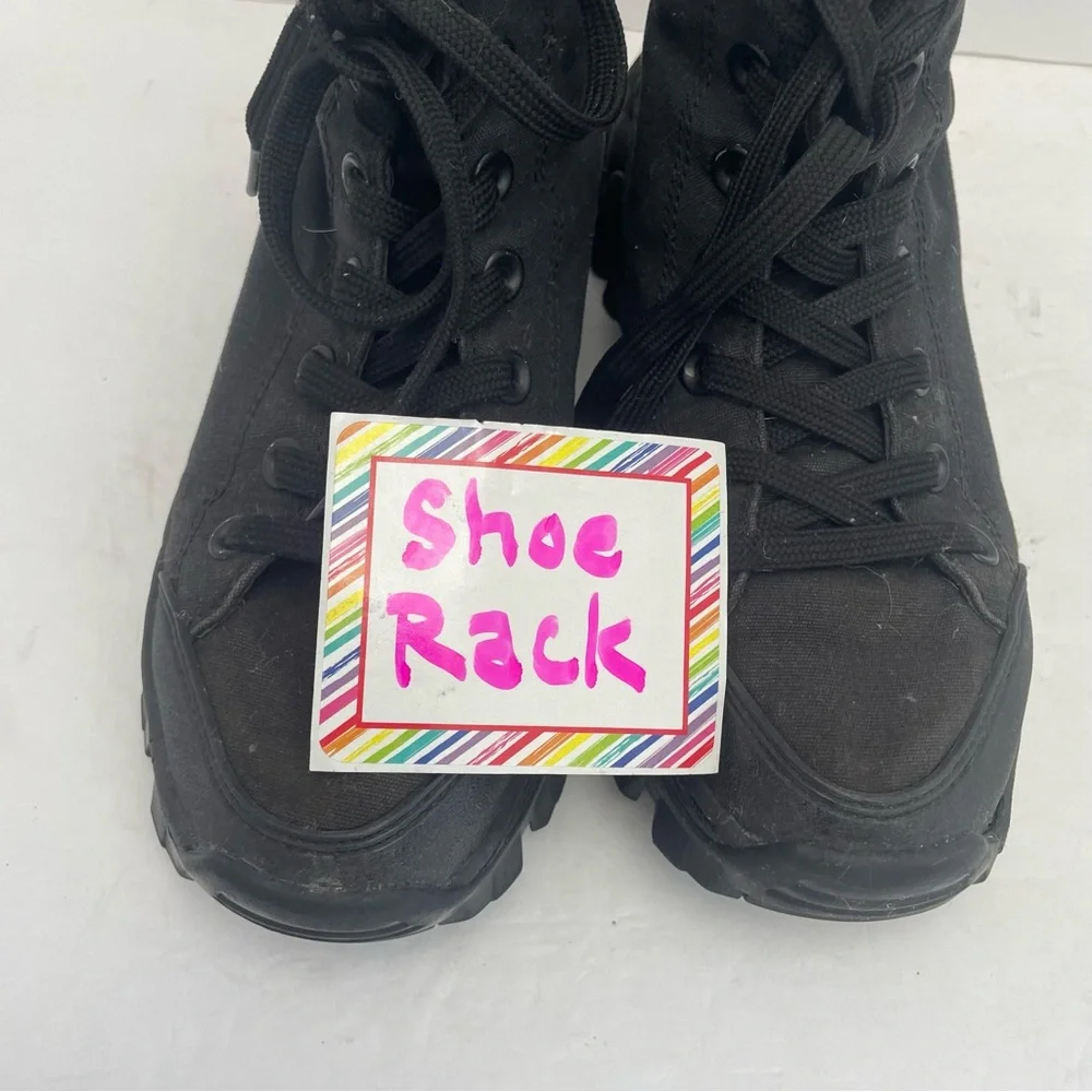 Skechers womens 7 Black High Top Sneaker Boots Lug sole chunky combat canvas - Picture 11 of 11
